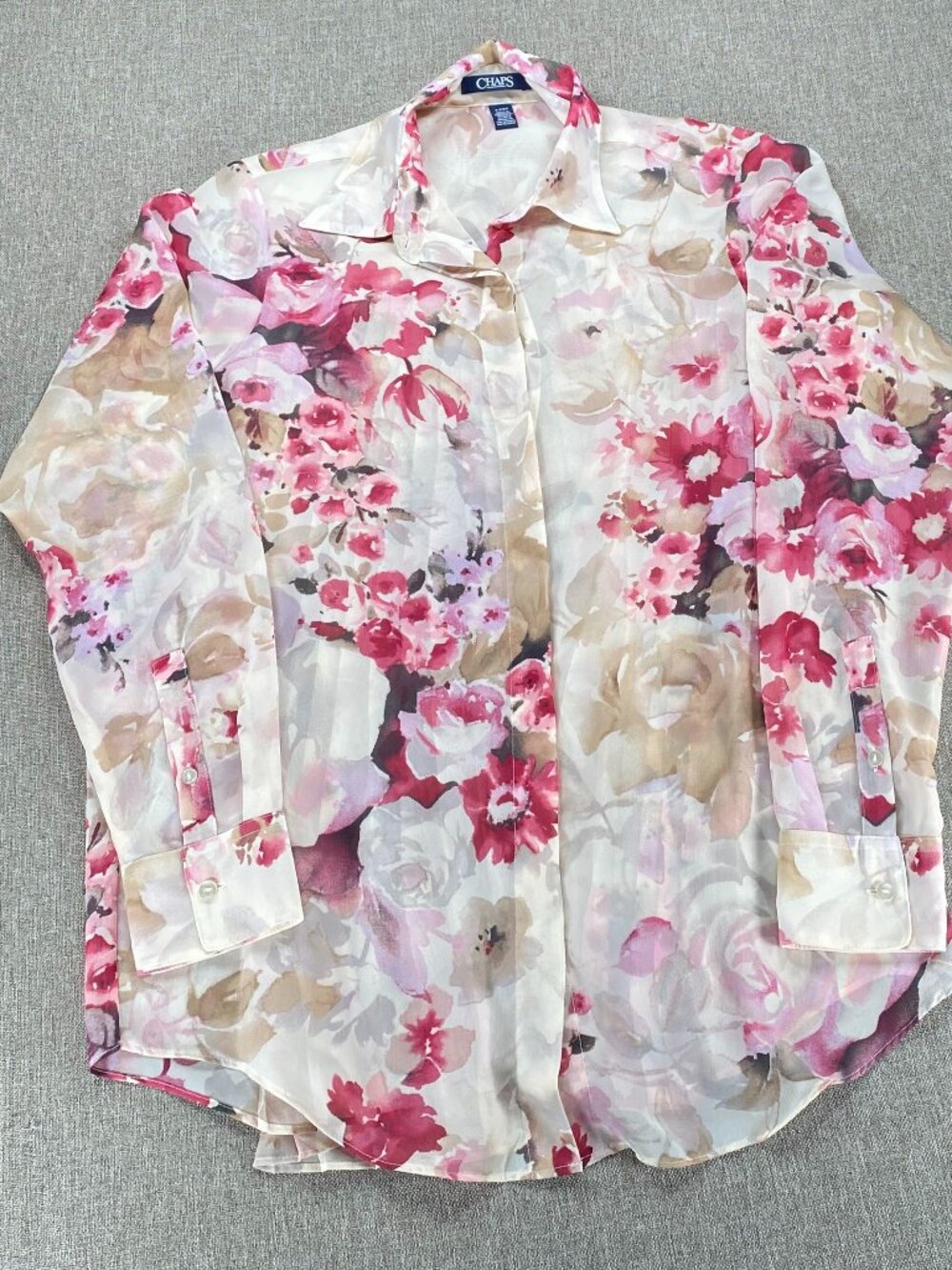 Chaps Button Up Blouse Top Women's Small Multicolor Floral Pleated Back - Picture 4 of 11